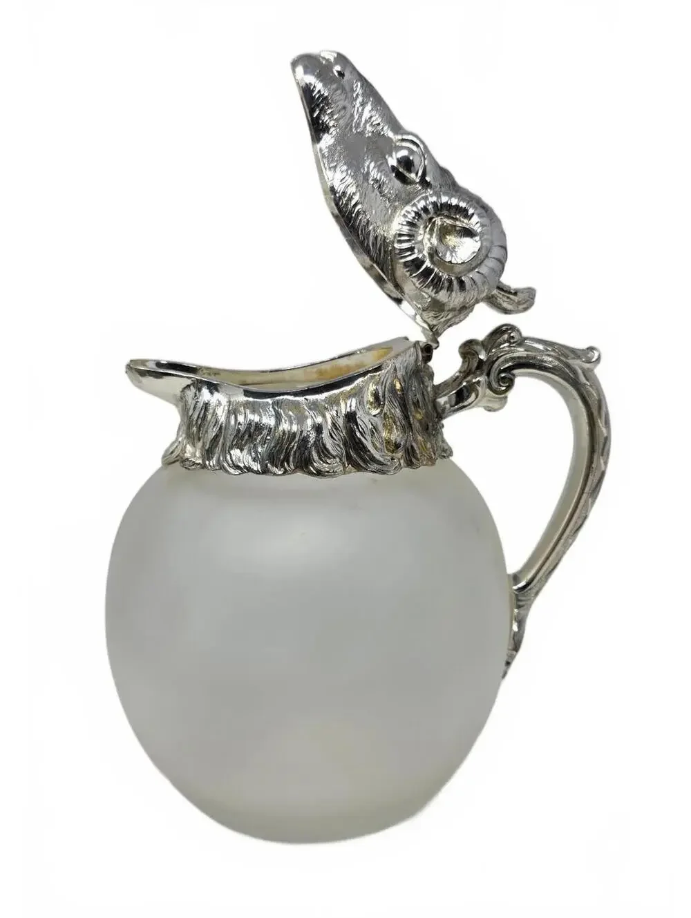 Vintage Ram Head Claret Jug & 2 Stirrup Cups Silverplate